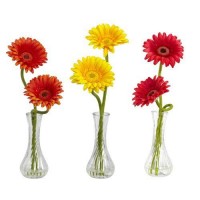 Nearly Natural 1248-A1 Gerber Daisy with Bud Vase- Set of 3 810709015386  112037324872